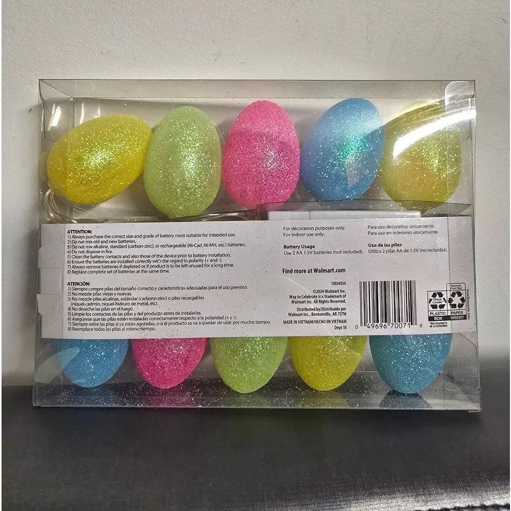 New Way To Celebrate Easter LED String Lights Glitter Easter Eggs 10 Ct, 3,6 ft